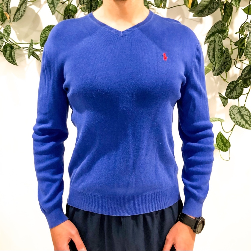 Polo by Ralph Lauren “The Pima” Vneck Sweater Blue